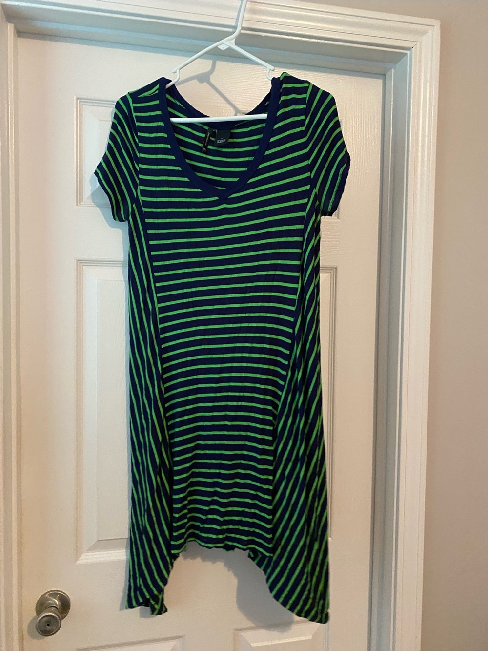 new directions Navy and Lime Green Striped V-Neck Dress